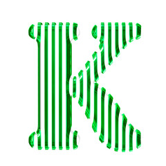 White symbol with green vertical ultra thin straps. letter k