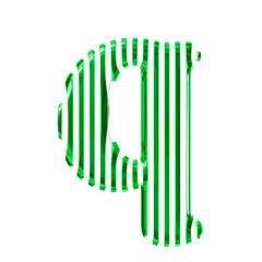 White symbol with green vertical ultra thin straps. letter q
