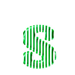 White symbol with green vertical ultra thin straps. letter s
