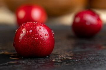 covered with drops of water delicious sweet cherries