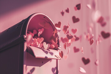 Pink mailbox with hearts flying out. Generative AI