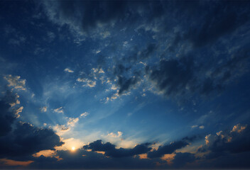 dark blue sky at sunset and clouds