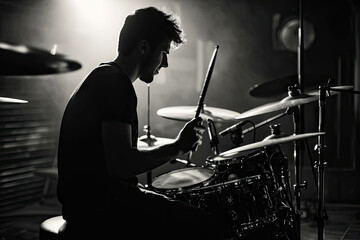 Fototapeta na wymiar A drummer playing drums