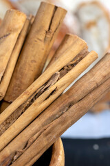 fragrant thin cinnamon on the table