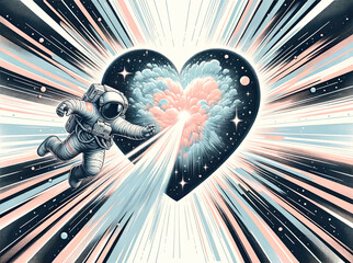 Astronaut in Heart-Shaped Cosmic Nebula