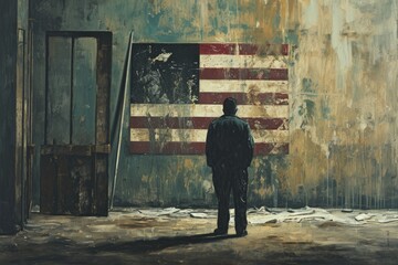 Man Standing in Front of American Flag