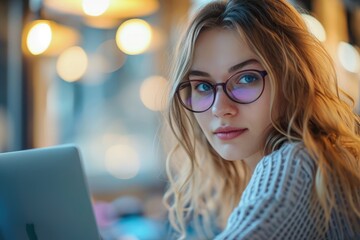 Woman With Glasses Using Laptop