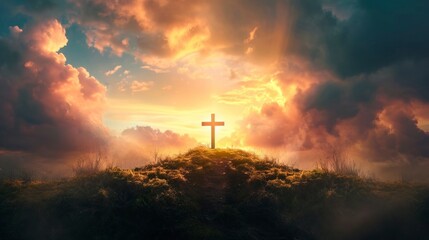 beautiful cross of christ on a hill - Powered by Adobe