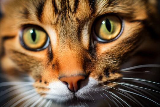 Cat's face with expressive eyes. Pets and lifestyle concept. Generative AI