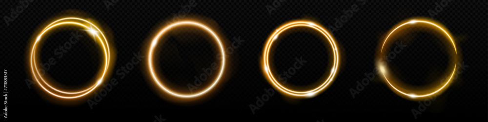 Wall mural neon golden circle vector glowing frame. glow yellow light ring lamp vector