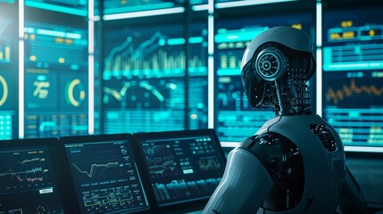 Robot AI engaged in big data analysis