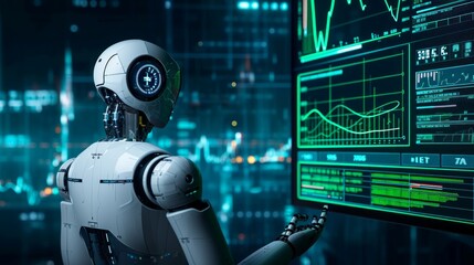 Robot AI engaged in big data analysis