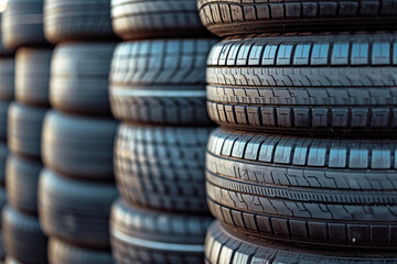 Stack of car tires set with a great profile. Generative AI