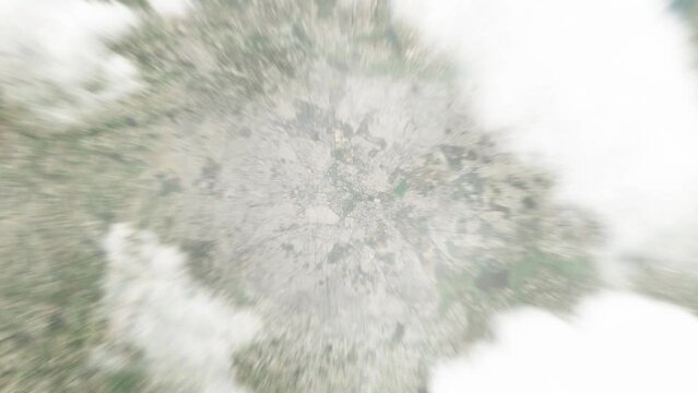 Earth zoom in from space to Bangalore, India. Followed by zoom out through clouds and atmosphere into space. Satellite view. Travel intro. Images from NASA