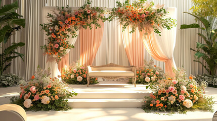 Fototapeta na wymiar luxury stage decoration with lovely flowers