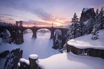 A cold wave that freezes the water surface. Generative AI.