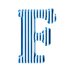 White symbol with blue vertical ultra thin straps. letter f