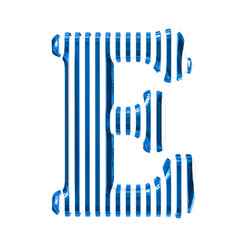 White symbol with blue vertical ultra thin straps. letter e