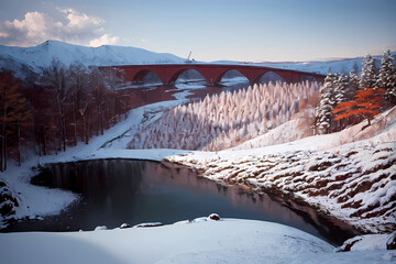 It snowed before the trees wither. Generative AI.