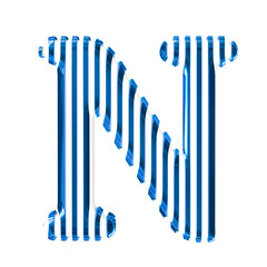 White symbol with blue vertical ultra thin straps. letter n