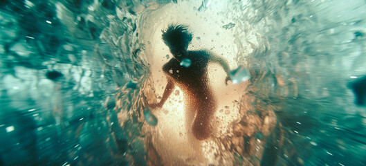 a superhero flying through glass and ice at high speed