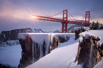 A bridge that was unable to withstand heavy snow and collapsed. Generative AI.