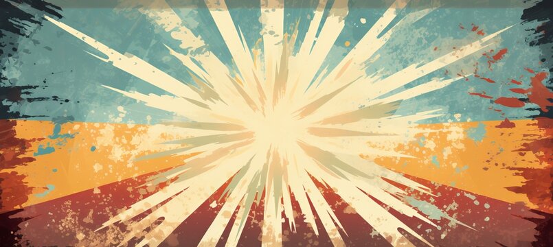 Vintage sunburst retro banner background with colorful grunge sunburst design for a nostalgic vibe