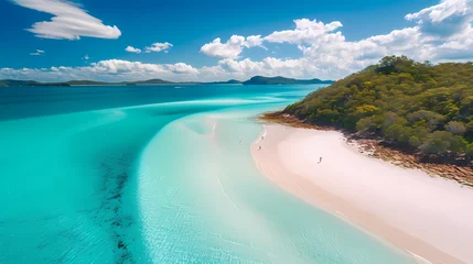 Papier Peint photo autocollant Whitehaven Beach, île de Whitsundays, Australie Whitehaven Beach, Australia - Renowned for its pristine white silica sand and crystal-clear turquoise waters, Whitehaven Beach is a breathtaking paradise located in the Whitsunday Islands