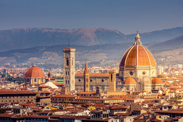 Fototapeta na wymiar Florence, Italy - July 17, 2023: Duomo, Santa Maria del Fiore cathedral in Florence, Italy