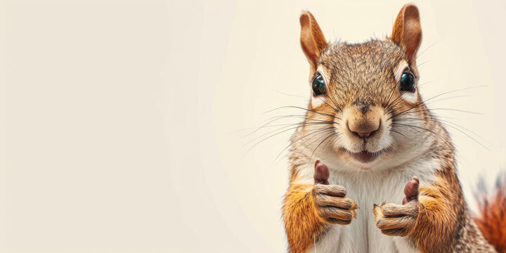 A cute squirrel smiles and gives a thumbs-up in a wide banner with a clean, single-colored background.