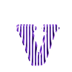 White symbol with purple vertical ultra thin straps. letter v