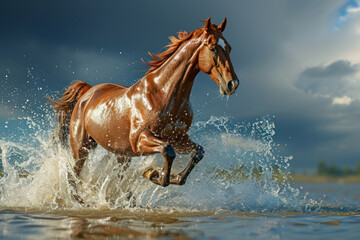 Artwork of liquid horse jumps and runs in water