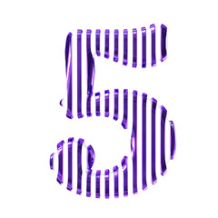 White symbol with purple vertical ultra thin straps. number 5