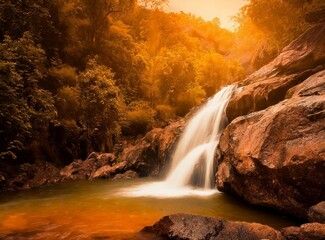 Beautiful waterfall in the forest travel wallpaper