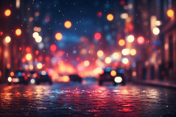 street rain blurred street cars bokeh style, walk at night