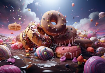 donuts chocolate cake cupcake - obrazy, fototapety, plakaty