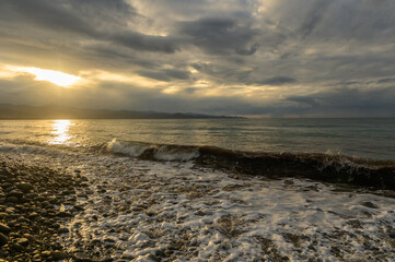 Fototapeta premium view of the sea and mountains at sunset in Cyprus 9