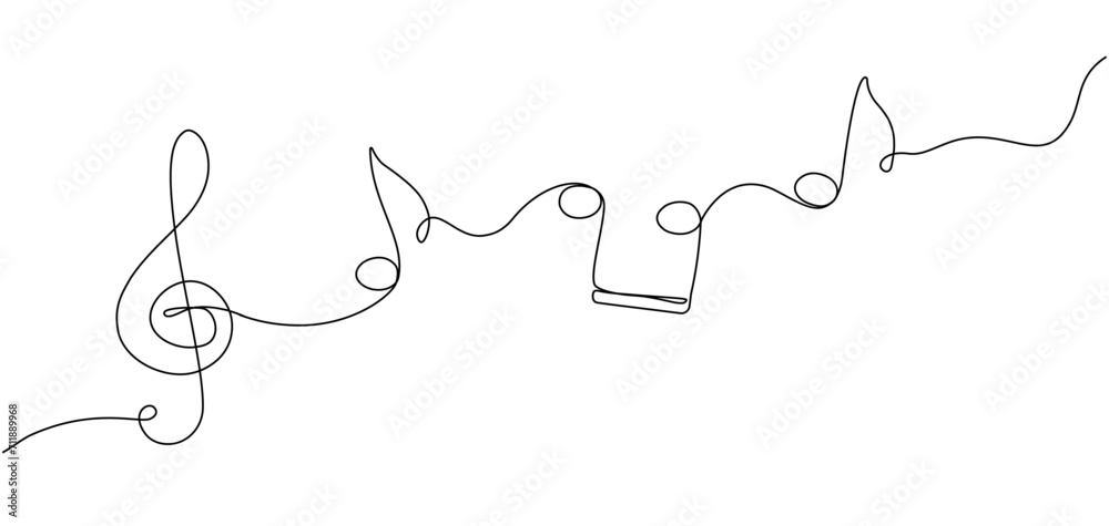 Poster continuous line violin key icon. concept of abstract lines of musical notes in simple linear style. 