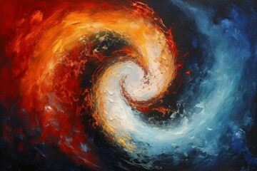 Dynamic artwork featuring a swirling cyclone of fire and ice with a captivating spiral and a harmonious yin yang symbol. Generative AI - obrazy, fototapety, plakaty