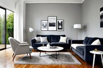 Elegant Simplicity, The Living Room Graced with a Palette of Soft Grays and Whites