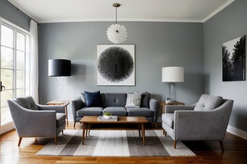 Tranquil Tones, A Minimalist Living Room Dressed in Soft Shades of Gray and White