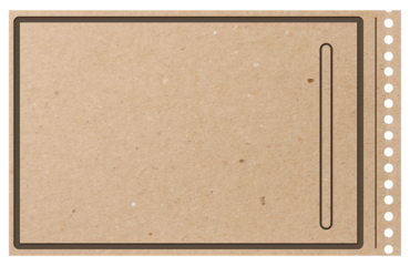 Brown cardboard ticket with tear-off edges on isolated background