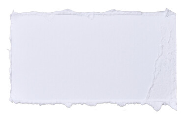 Rectangular piece of white cardboard with torn edges on an isolated background