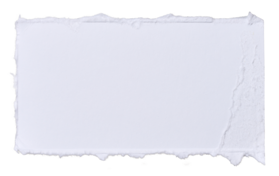 Rectangular piece of white cardboard with torn edges on an isolated background