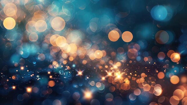 Abstract Glittering Lights and Bokeh Effect on a Blue Background