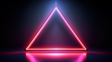 Neon triangle with reflection on dark background, 3D rendering, Ai Generated - Powered by Adobe