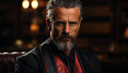A confident mature businessman with gray hair looking at camera generated by AI