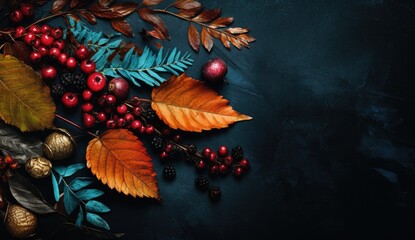 Obraz na płótnie Canvas various autumn leaves on a black background