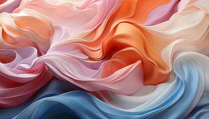 Abstract backdrop with flowing wave pattern in vibrant multi colored silk generated by AI