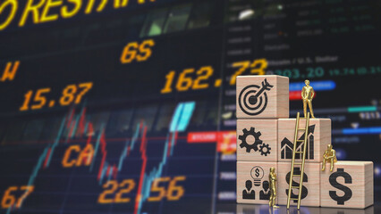 The  icon on wood cube  for Business concept 3d rendering.